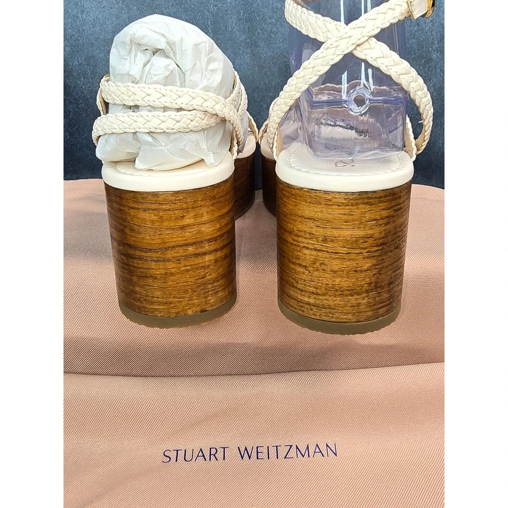 Stuart Weitzman Wovette Wedge Seashell Walnut Braided Strappy Women 8.5 B